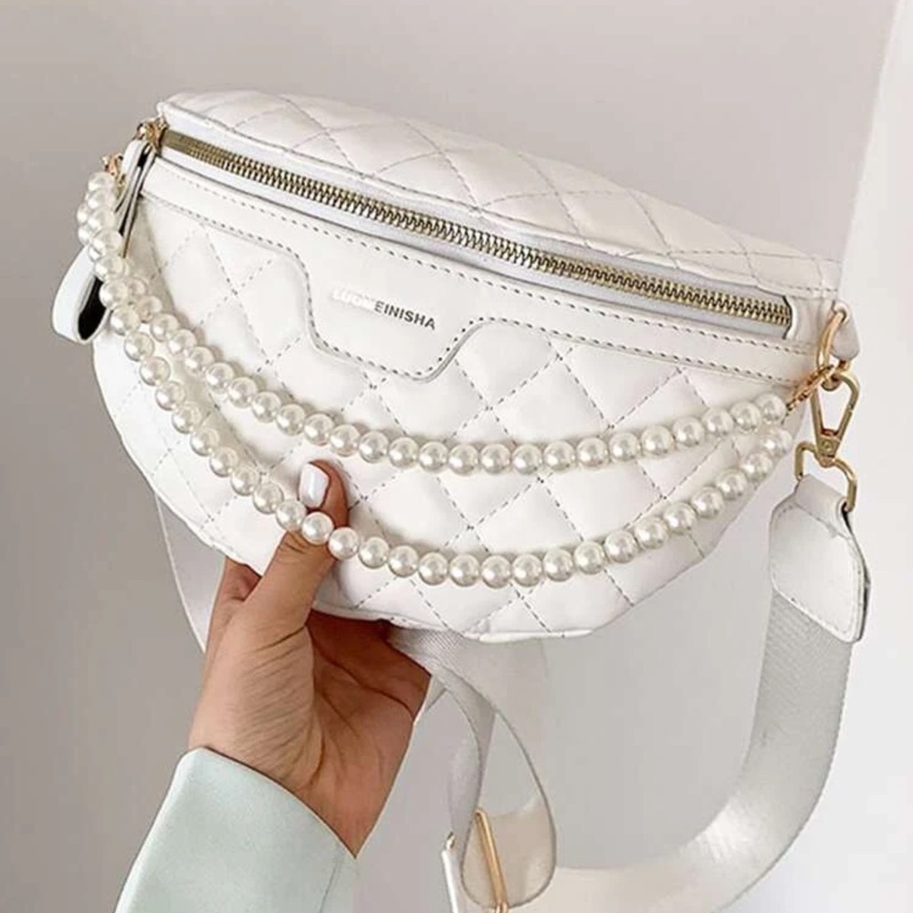 Medium Belt Bag Silver Crocodile Embossed Women's Chain Decor Crossbody